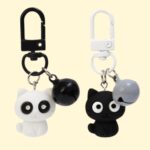 2Pcs Cute Black/White Cat Keychain Funny Universal Backpack Hangings Pendant Car Keychain Accessories - Image 2
