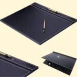 14-Piece Leather Desk Organizer Set, 49x34 cm Desk Pad, Double Document Tray, Pen Holder, Business Card Holder, Phone Stand, Black with Gold Accents - Image 3