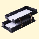 14-Piece Leather Desk Organizer Set, 49x34 cm Desk Pad, Double Document Tray, Pen Holder, Business Card Holder, Phone Stand, Black with Gold Accents - Image 4