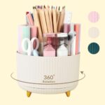 SKYDUE 360 Degree Rotating Desk Organizer, Dual-Purpose Pencil Pen Holder for Desk, Rotating Desk Pen Organizer with 5 Slots, Art Supply, Pencil Cup for Office, School, Home