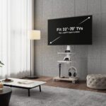 FITUEYES White TV Stand with Wheels and Wooden Base for 32 to 65 inch LCD LED Flat and Curved Screens, 3 Tier Mobile TV Cart with Swivel 60 Degree, Max VESA 600x400mm TT306504WW - Image 2