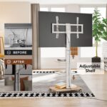 FITUEYES White TV Stand with Wheels and Wooden Base for 32 to 65 inch LCD LED Flat and Curved Screens, 3 Tier Mobile TV Cart with Swivel 60 Degree, Max VESA 600x400mm TT306504WW - Image 3