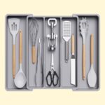 Lifewit Utensil Drawer Organizer, Large Expandable Cutlery Organizer for Kitchen, Adjustable Cutlery Holder for Drawer, Kitchen Drawer Organizer, Plastic, Large, Grey