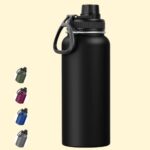 Water Bottle 18/8 Stainless Steel Double Wall Vaccum Insulated Thermos Bottle with Spout Lid Wide Mouth Hot Cold Drink hydroflask for Sports Travel Kids School Gym Office (BLACK, 1000ML)