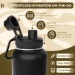 Water Bottle 18/8 Stainless Steel Double Wall Vaccum Insulated Thermos Bottle with Spout Lid Wide Mouth Hot Cold Drink hydroflask for Sports Travel Kids School Gym Office (BLACK, 1000ML) - Image 3