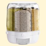 PIOJNYEN Grain Dispenser, 360° Rotating Grain Storage Food Dispenser with Lid Moisture Resistant Household, Upgrade 6 Compartment Rotating Rice Dispenser Storage Container for Small Grains, Beans