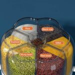 PIOJNYEN Grain Dispenser, 360° Rotating Grain Storage Food Dispenser with Lid Moisture Resistant Household, Upgrade 6 Compartment Rotating Rice Dispenser Storage Container for Small Grains, Beans - Image 6