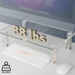 Clear Tempered Glass Computer Monitor Riser with Height Adjustable Multi Media Desktop Stand - Image 2