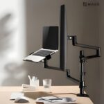 Navodesk Control Monitor Arm Model L with Laptop Tray - Dual Monitor Stand for 17" to 32" Screens & 11.6" to 17.3" Laptops - Ergonomic and Space-Saving Design, Black - Image 2