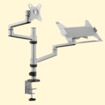 Navodesk Control Monitor Arm Model L with Laptop Tray - Dual Monitor Stand for 17" to 32" Screens & 11.6" to 17.3" Laptops - Ergonomic and Space-Saving Design, Silver