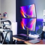 MOUNTUP Dual Monitor Stand Stacked, Vertical Stacked Monitor Mount for 2 Max 32 inch Screens, Computer Monitor Desk Mount with Height Adjustable, Swivel, Tilt, VESA Bracket with C-Clamp & Grommet Base - Image 3