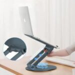 Proffisy Laptop Stand, Aluminum Ergonomic Sitting/Standing Laptop Riser with 360° Rotating Base, Foldable, Adjustable Height (Grey) - Image 3