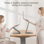 Proffisy Laptop Stand, Aluminum Ergonomic Sitting/Standing Laptop Riser with 360° Rotating Base, Foldable, Adjustable Height (Grey) - Image 2