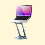 Proffisy Laptop Stand, Aluminum Ergonomic Sitting/Standing Laptop Riser with 360° Rotating Base, Foldable, Adjustable Height (Grey)