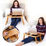 Laptop Desk Table Adjustable Bamboo Foldable with Tilting Top Drawer - Image 2