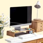 Monitor Stand Riser, Ergonomic Height Bamboo Wood Desktop Riser Organizer, No Assembly Required