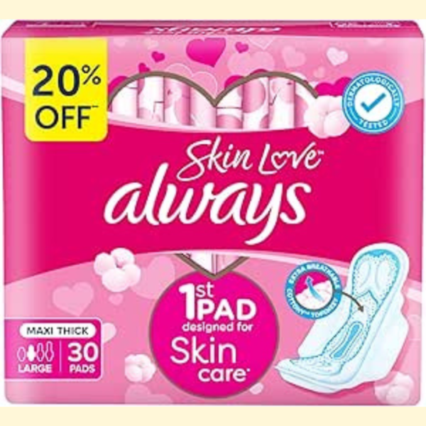 Always Skin Love, Up to Zero Wetness 100% Softness, Maxi Thick, 60 Pads