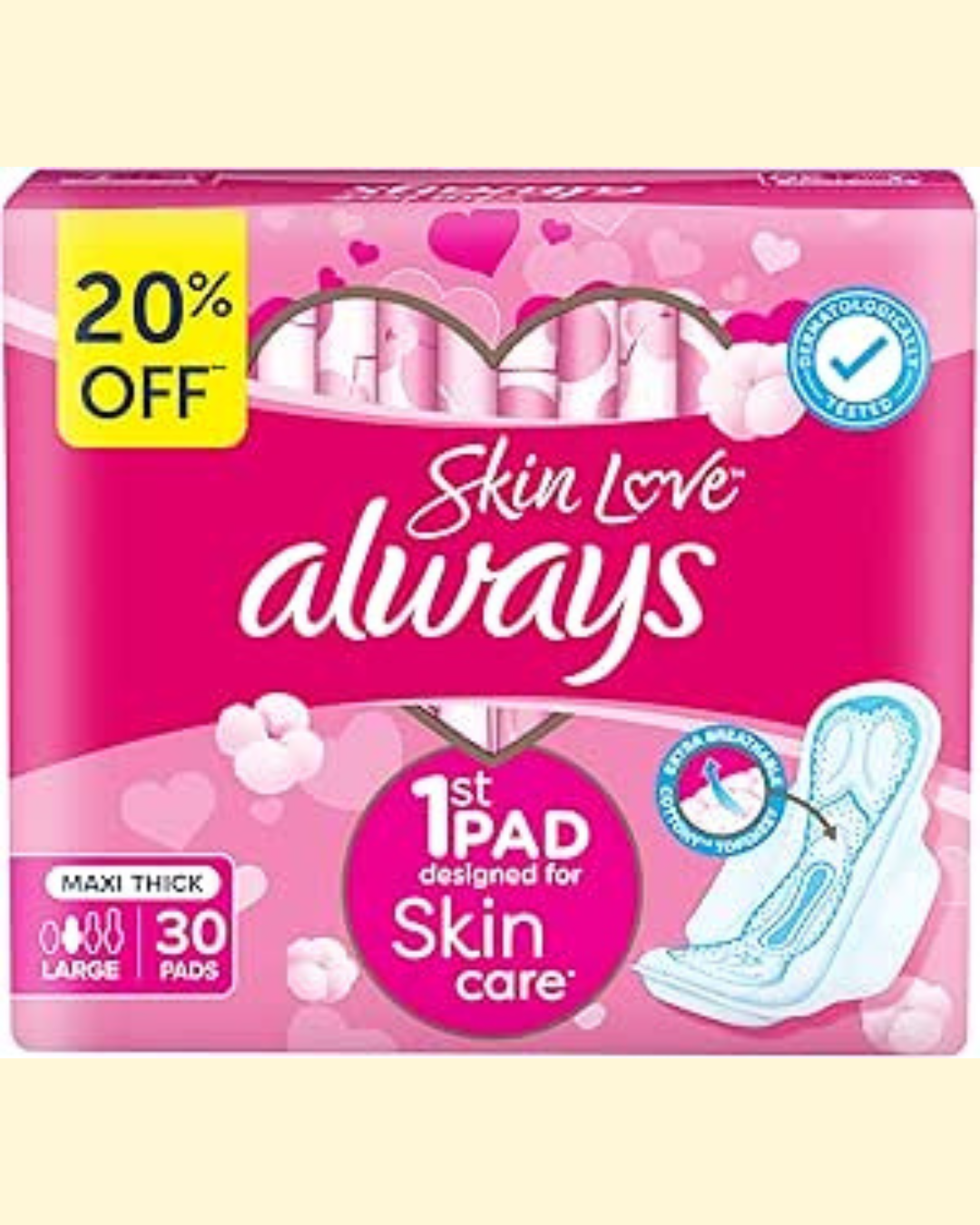 1 Always Skin Love, Up to Zero Wetness 100% Softness, Maxi Thick, 60 Pads - Image 1