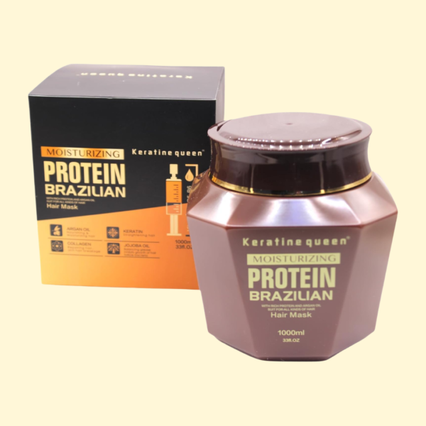 Keratine Queen Nourish your locks with Keratine Queen's Moisturizing Protein Brazilian Hair Mask! This 1000ml treatment deeply hydrates and repairs dry, damaged hair, leaving it soft,silky,