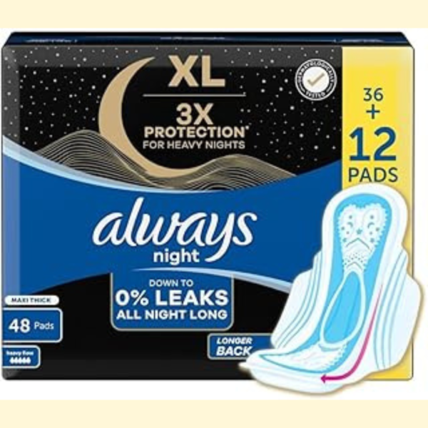 ALWAYS Cool & Dry Maxi Thick, Night Sanitary Pads With Wings, 48 Pads