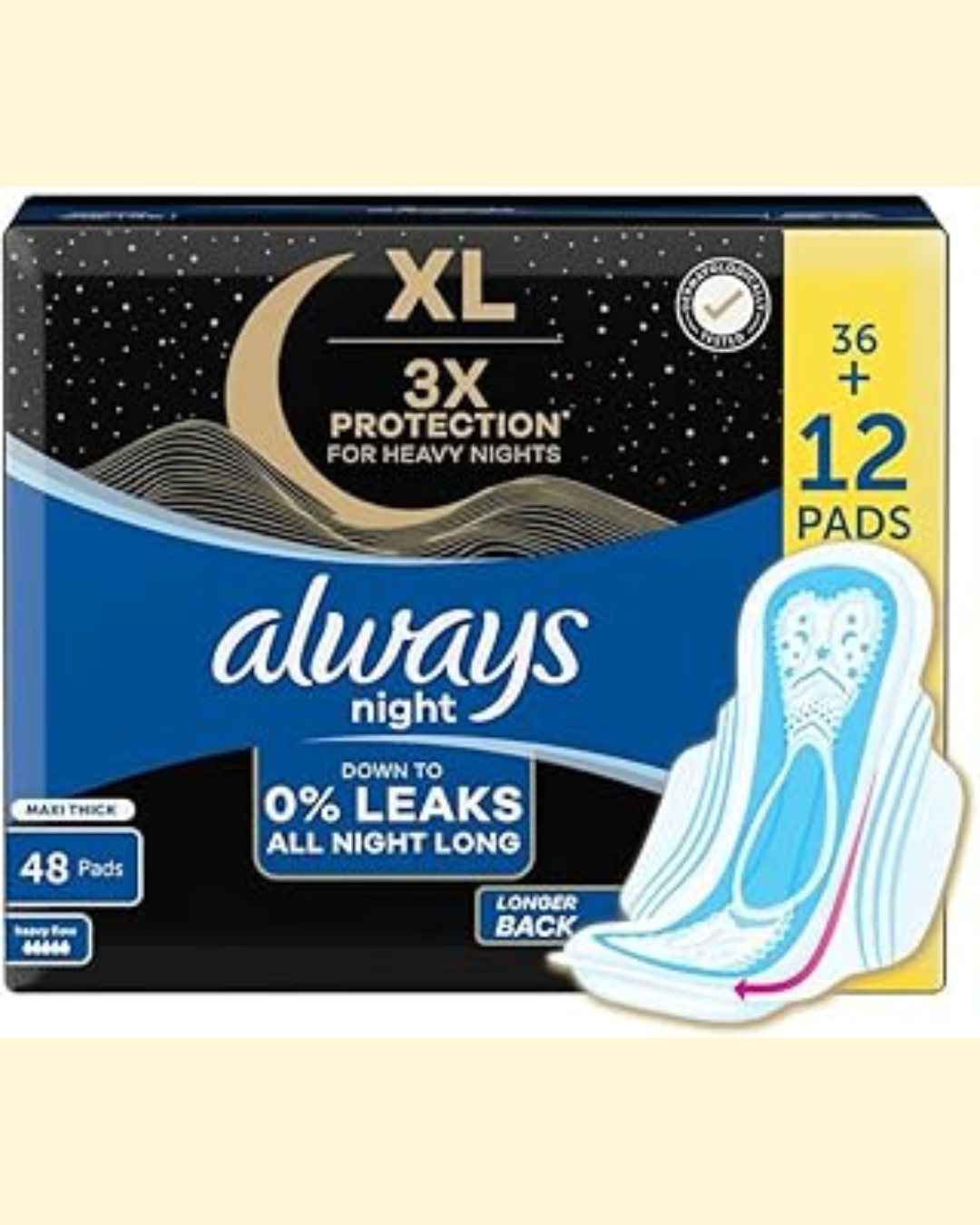 1 ALWAYS Cool & Dry Maxi Thick, Night Sanitary Pads With Wings, 48 Pads - Image 1