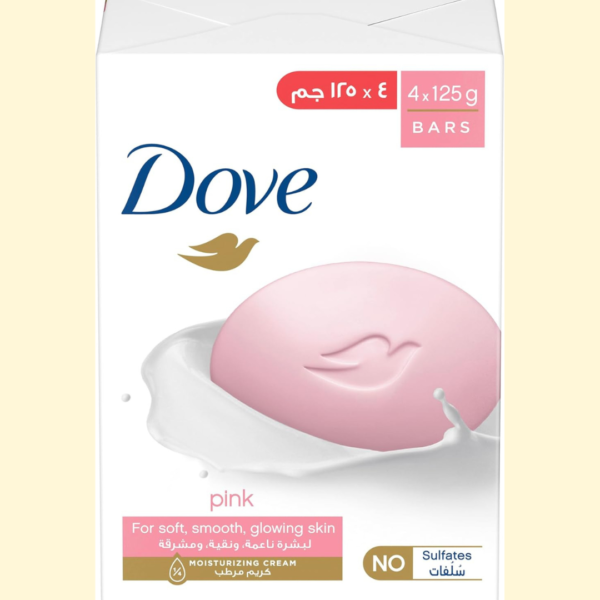 DOVE Beauty Cream Soap Bar, for all skin types, Pink, bar with ¼ moisturizing cream, 125g, Pack of 4