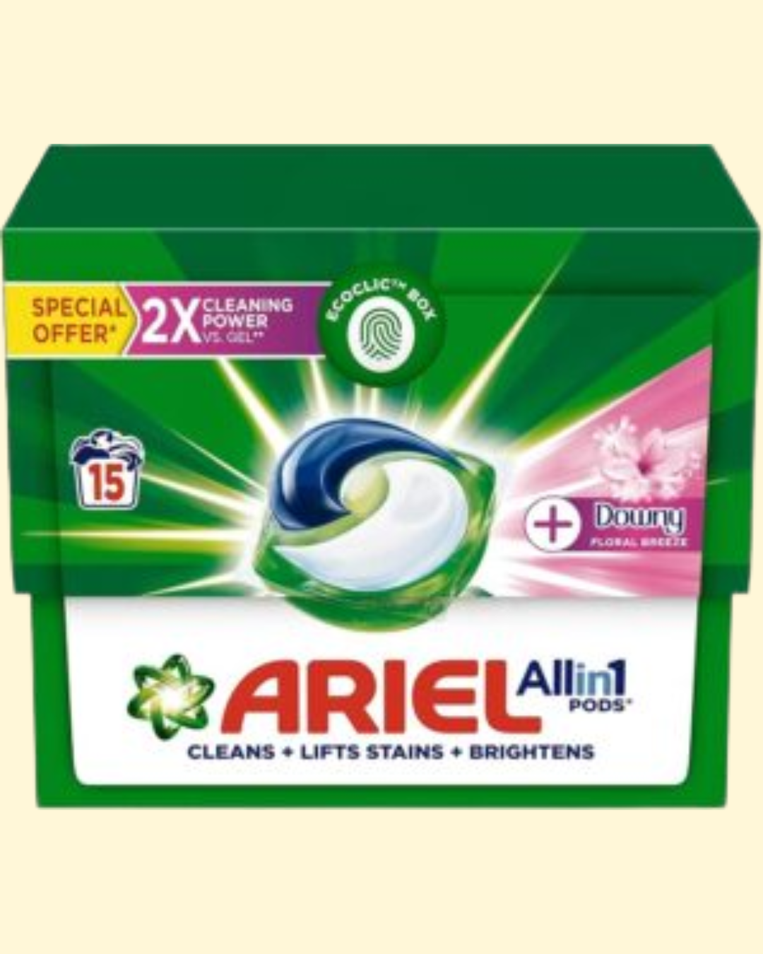 1 Ariel Floral Breeze All-in-1 Pods, 15 count, Laundry Detergent PodsCleans, Lifts Stains and Brightens - Image 1