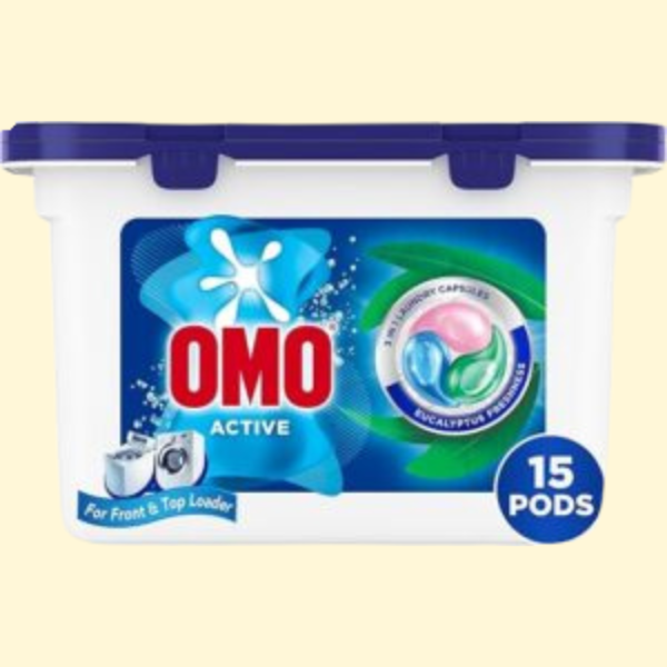 OMO 3in1 Laundry Capsules, Eucalyptus Freshness, 15 Capsules, Removes 99 Types of Stains