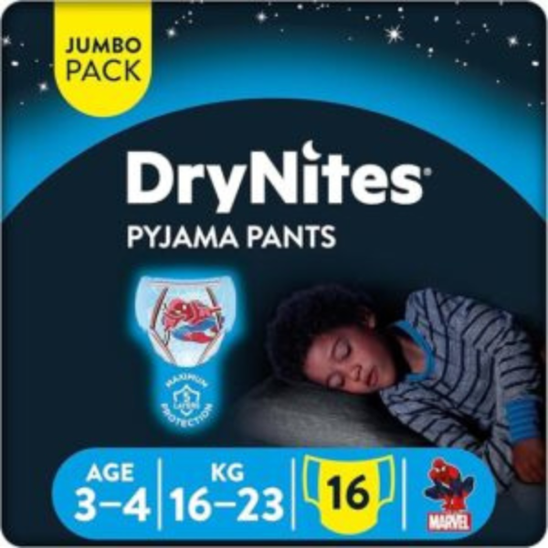 Huggies DryNites Pyjama Pants, 3-4 years, Bed Wetting Diaper, Boy, 12-21 kg, Jumbo Pack, 16 Pants