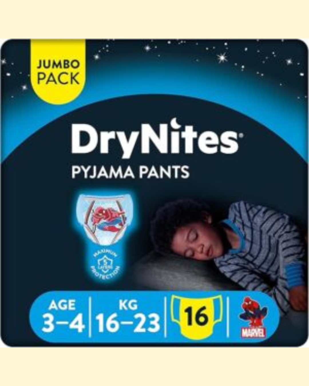 1 Huggies DryNites Pyjama Pants, 3-4 years, Bed Wetting Diaper, Boy, 12-21 kg, Jumbo Pack, 16 Pants - Image 1