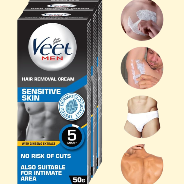 Veet Hair Removal Cream for Men, Sensitive Skin, 50g Each (Pack of 3) packaging may vary