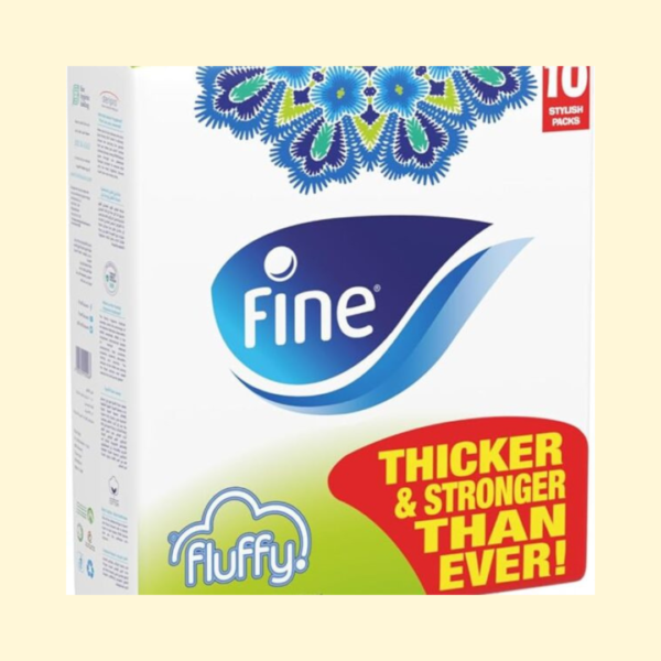 Fine Fluffy Facial Tissue, 10 packs of 200 sheets x 2 Ply