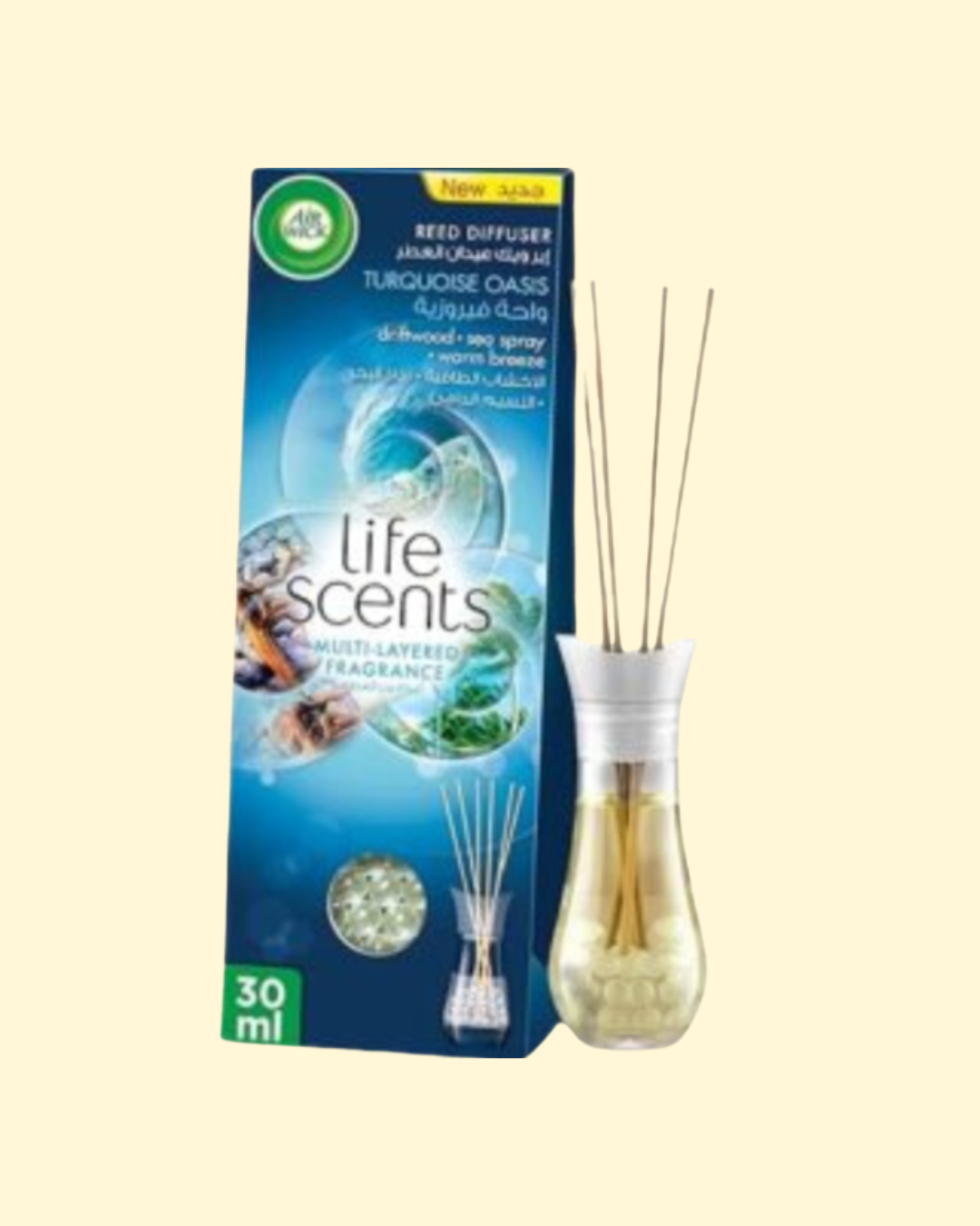 1 Air Wick Life Scents Reed Diffuser, Turquoise Oasis Scent (Driftwood, Sea Spray & Warm Breeze), 30ml - Image 1