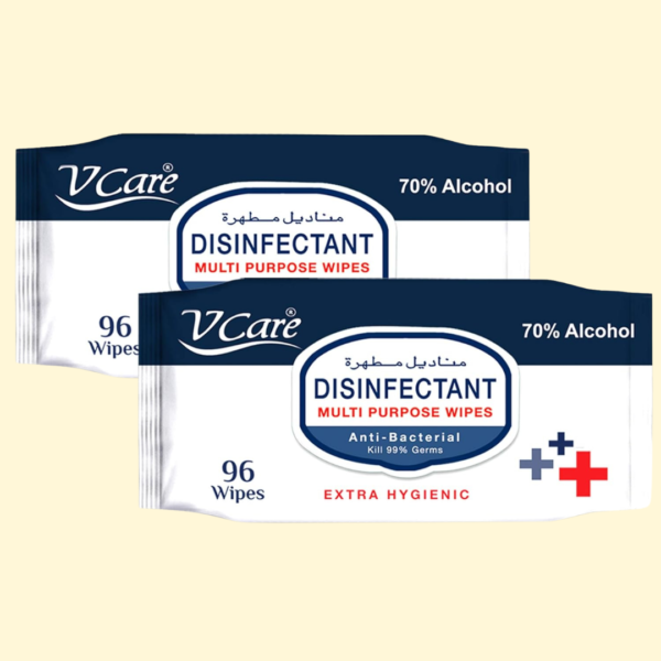 V Care Disinfectant Multi-Purpose Anti Bacterial Wipes - 96'S | Kills 99.9% Of Germs | Cleans And Protects Surfaces | (Pack Of 2)