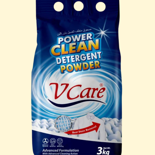 V Care Power Clean Laundry Detergent Powder - Effortless Stain Removal - Removes Odour and Provides Ultra Whitening with a Refreshing Scent - 3Kg