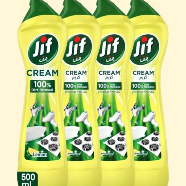 JIF Cream Cleaner, with micro crystals technology, Lemon, eliminates grease, burnt food & limescale stains, 4 x 500ml