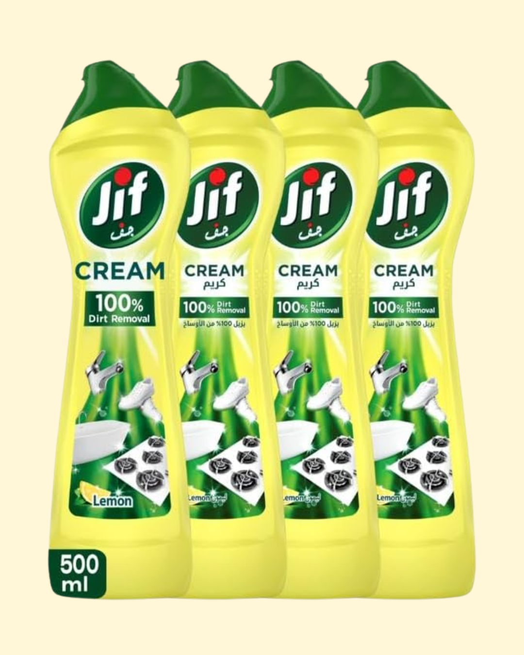 1 JIF Cream Cleaner, with micro crystals technology, Lemon, eliminates grease, burnt food & limescale stains, 4 x 500ml - Image 1