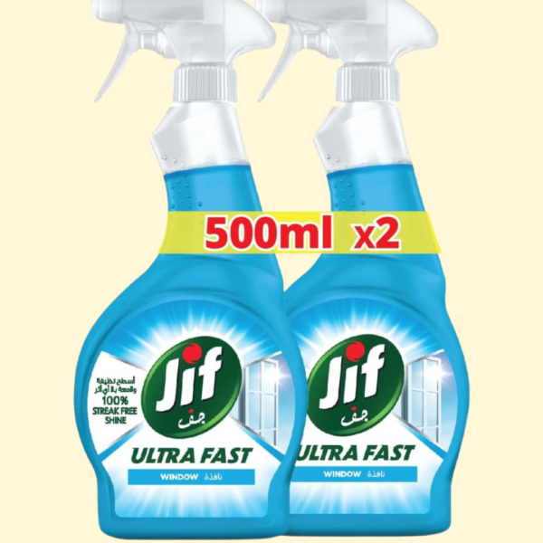 JIF Ultra Fast Cleaner Spray, Removes dirt & marks, for Window, Fast & easy clean just in 10 seconds, 2 x 500ml