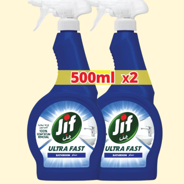 JIF Ultra Fast Cleaner Spray, for Bathroom, 100% soap & limescale removal, 500ml x 2