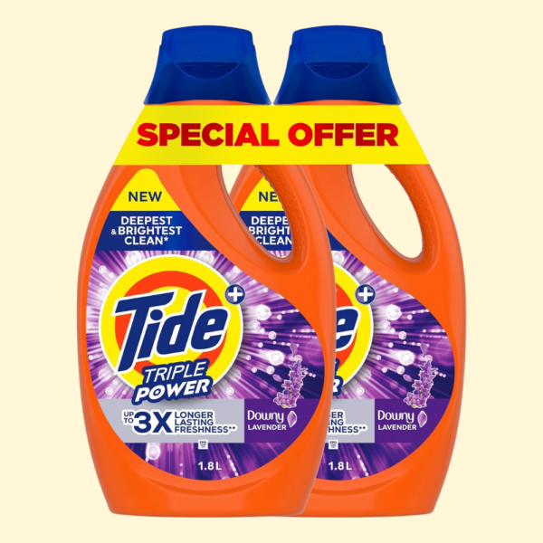 Tide Triple Power with a Touch of Downy Lavender Liquid Detergent 1.8L x 2, Dual Pack