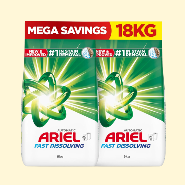 Ariel Fast Dissolving Laundry Detergent Powder, 9 KG x 2, Dual Pack, 18 kg