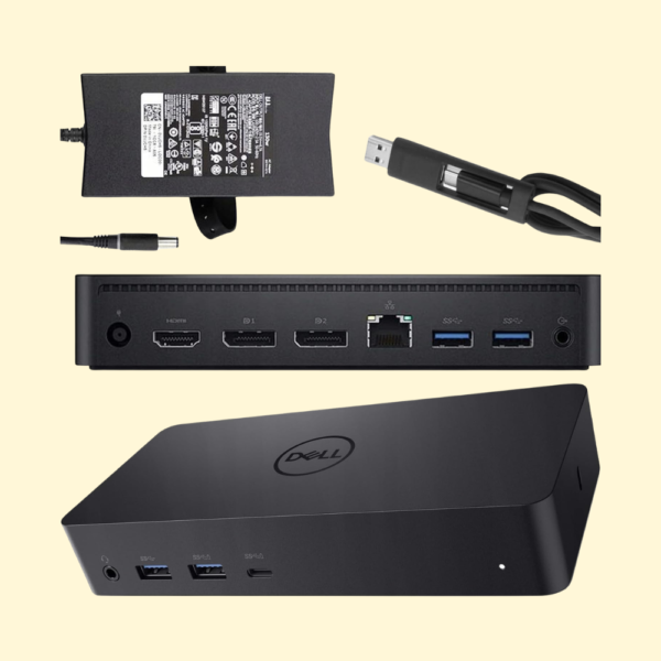 Dell D6000 USB-C Triple Docking Station, Up to Three 4K Displays Via USB-C, UHD 5K, USB 3.0, Gigabit Ethernet, 130-Watt AC Adapter, Charge up to 65W Laptop 452-Bcyt 452-Bcyh (Reducer)