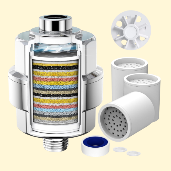 SR SUN RISE 20-Stage Shower Head Filter-Shower Head Filter for Hard Water, with 3 Replaceable Filter Cartridges, High Output Shower Water Filter for Removing Chlorine and fluoride, Polished Chrome