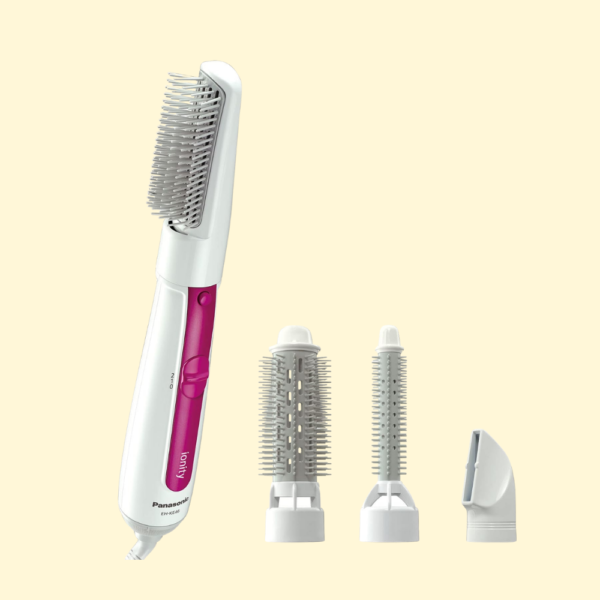 Panasonic Ionity Hair Styler, Hot Air Brush for Drying & Straightening & Curling, Frizz-Free Blow Dry Finish with Ion Conditioning, 4 Attachments, 3-in-1 One Step Styling, EH-KE46, White/Pink