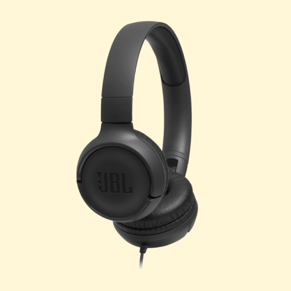 JBL Tune 500 Wired On-Ear Headphones, Deep JBL Pure Bass Sound, 1-Button Remote/Mic, Lightweight and Foldable Design, Tangle-Free Flat Cable, Voice Assistant - Black, JBLT500BLK, Medium