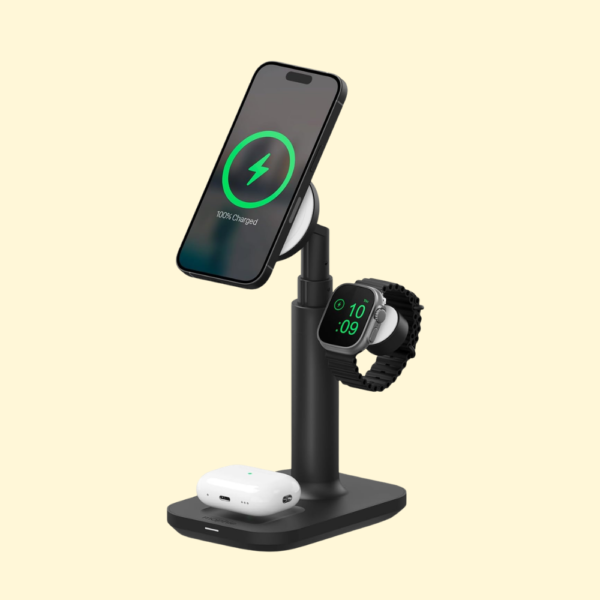 mophie Universal Wireless MagSafe 3-in-1 Extendable Stand for iPhone, Apple Watch, and AirPods - Fast Charging, Qi-Certified, Sleek Design, MAGSAFE-3IN1-EXT-STND