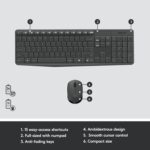 Logitech MK235 Wireless Keyboard and Mouse Combo for Windows, 2.4 GHz Wireless with Unifying USB-Receiver, Wireless Mouse, 15 FN Keys, 3-Year Battery Life, PC/Laptop, Arabic/English Layout - Black - Image 5